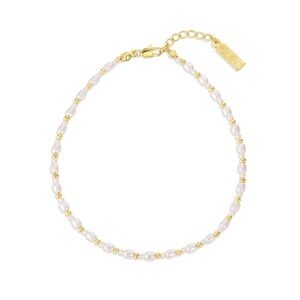 Set & Stones Shelly Anklet Gold Plated Beads + Glass Shells Extender Clasp